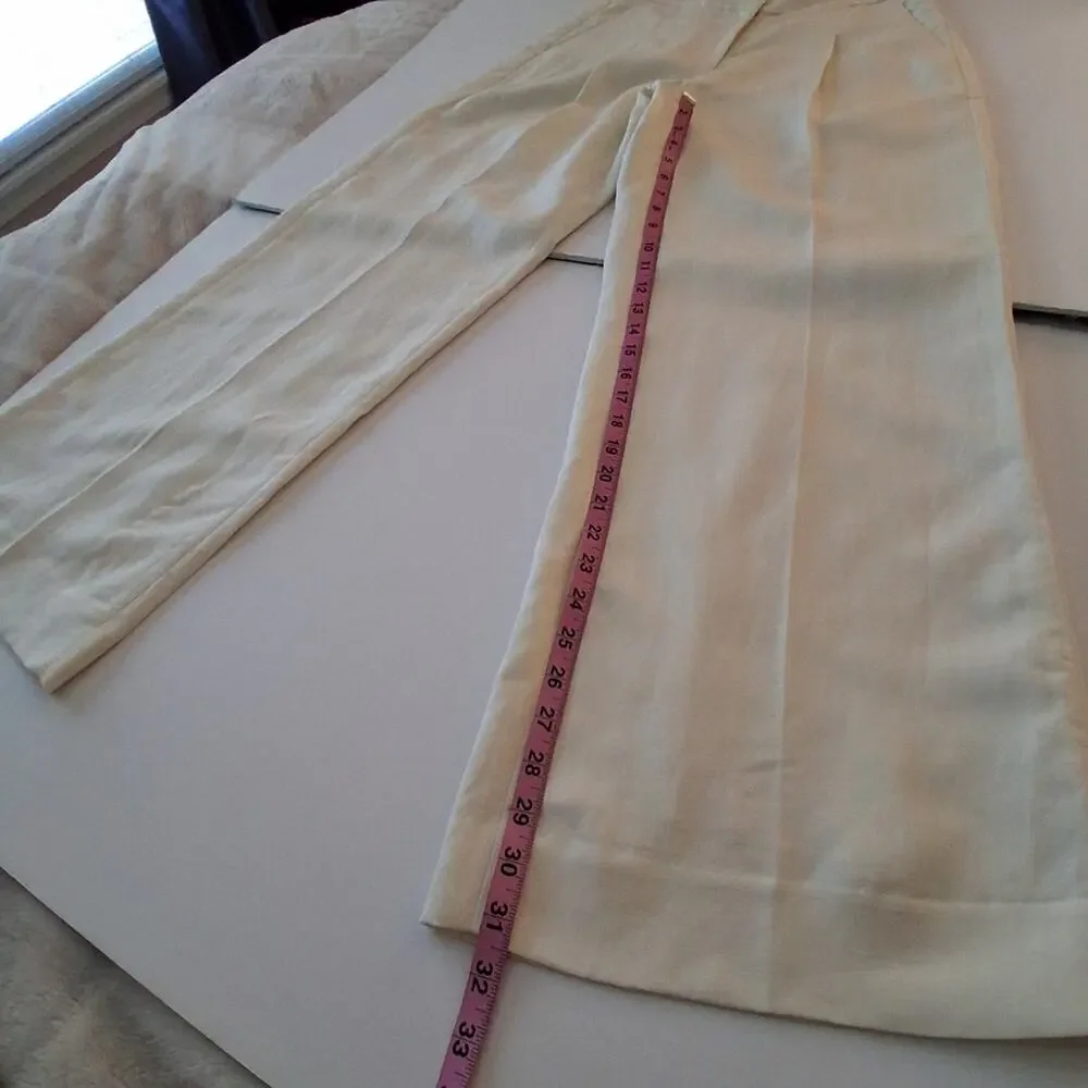 Banana Republic Pleated High Waist Wide Leg Linen Lyocell Pants Sz 8 Cream